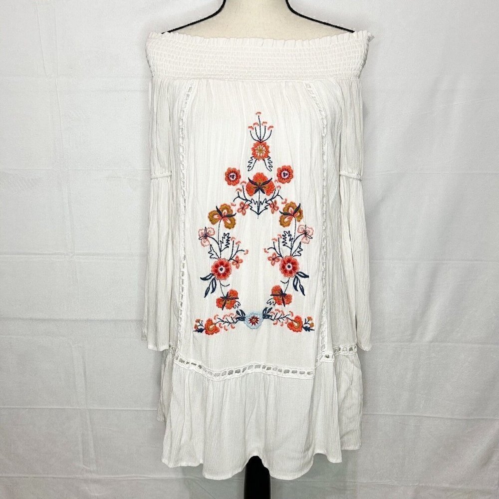 Taylor & Sage White Floral Embroidered Chiffon Long Sleeve Dress Size XS